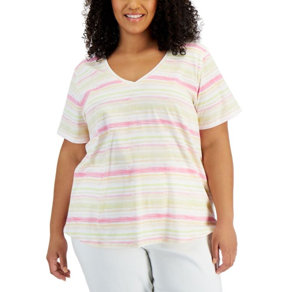 Style & Co Plus Size Cotton Striped Tee